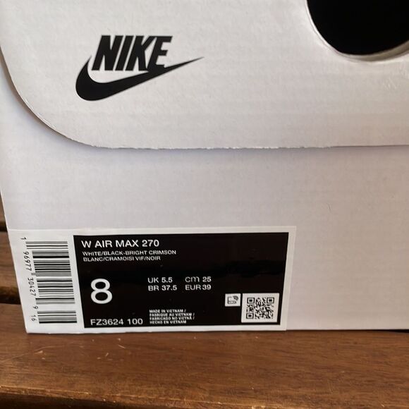 Nike Air Max 270 White Bright Crimson USA Women Size 8/UK 5.5/EU 39(FZ3624-100) - Picture 13 of 13